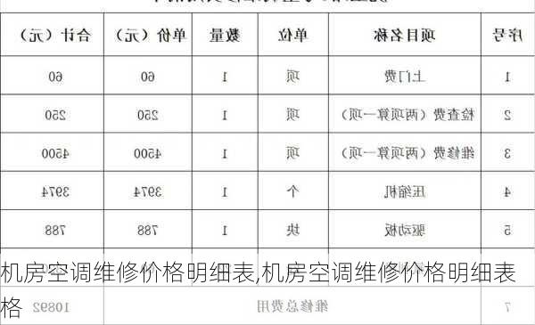 机房空调维修价格明细表,机房空调维修价格明细表格