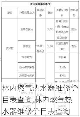 林内燃气热水器维修价目表查询,林内燃气热水器维修价目表查询