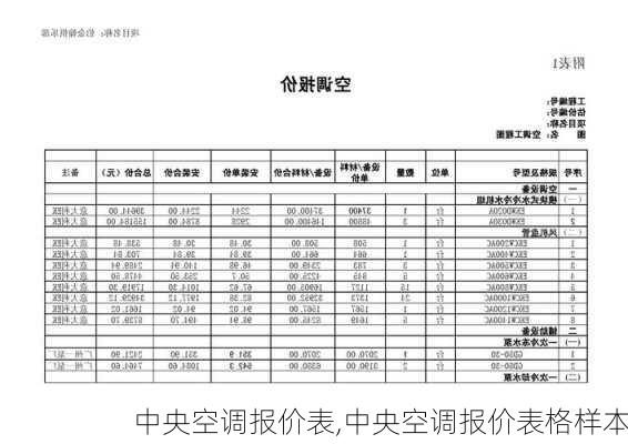 中央空调报价表,中央空调报价表格样本