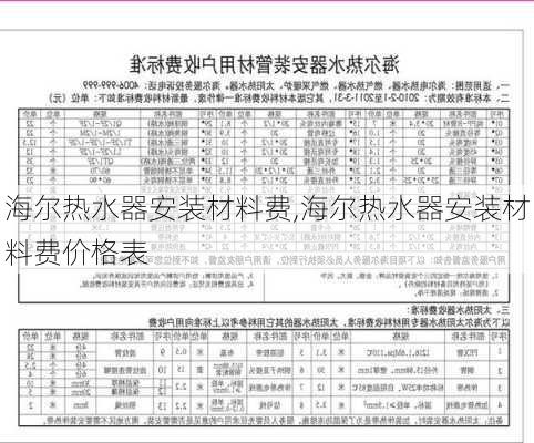 海尔热水器安装材料费,海尔热水器安装材料费价格表